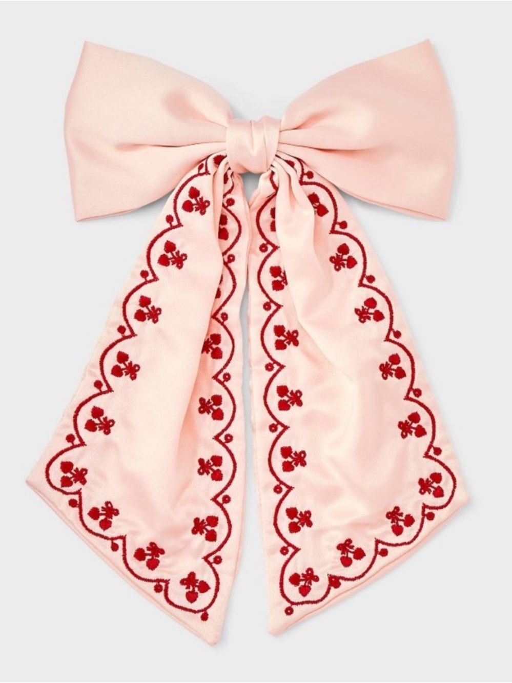 a new day Pink Red Scalloped Embroidered Hearts Bow Tie Hair Clip - Picture 2 of 6